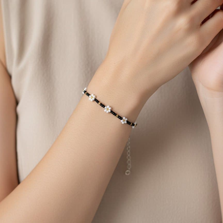 Daisy bracelet worn in everyday light